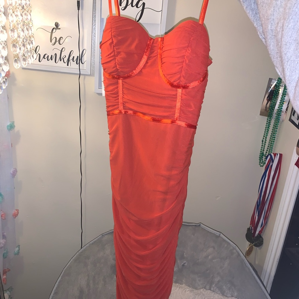 Orange midi dress